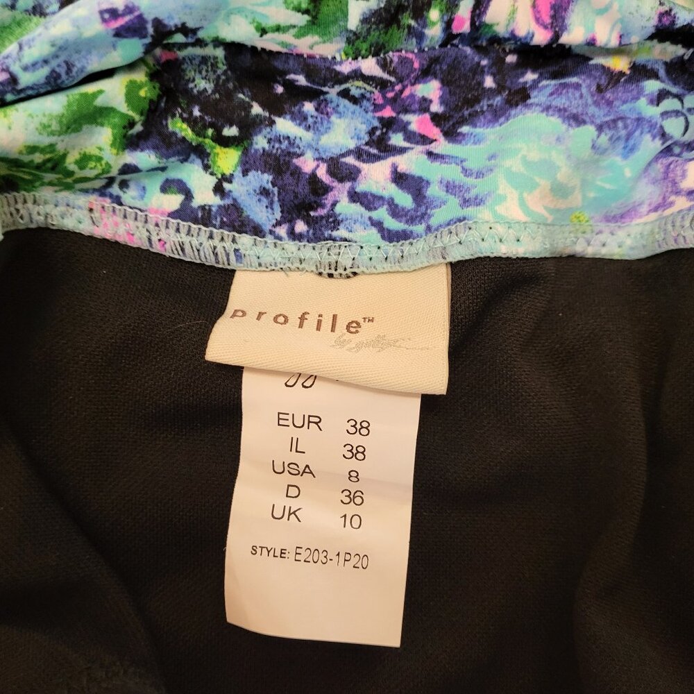 NWT Profile Blue Aqua Green Purple Print over Black 2 Piece Bikini Set - 8 - Picture 9 of 10